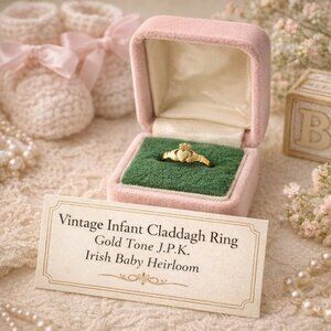 Vintage Child’s Claddagh Ring Gold Tone J.P.K. Irish Baby Heirloom